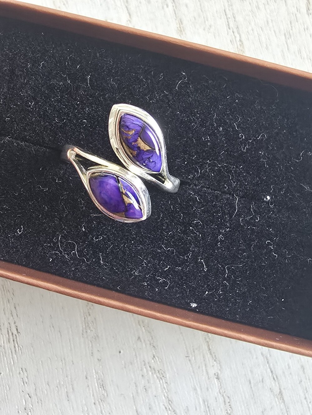 Silver Plated Purple Turquoise Stone Leaf Ring Sz 9